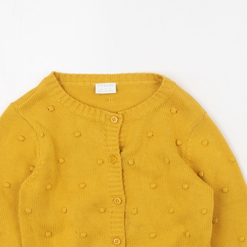 F&F Girls Yellow Round Neck  100% Cotton Cardigan Jumper Size 4-5 Years