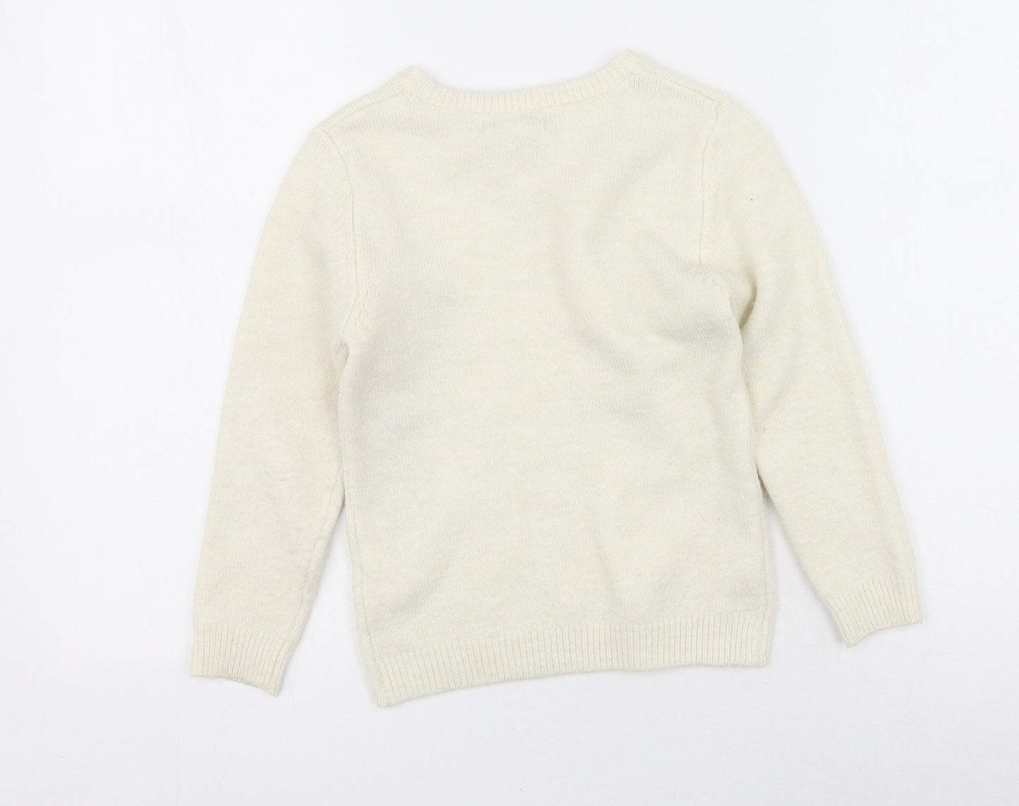Primark Girls Beige Round Neck  Acrylic Pullover Jumper Size 6-7 Years   - Unicorn