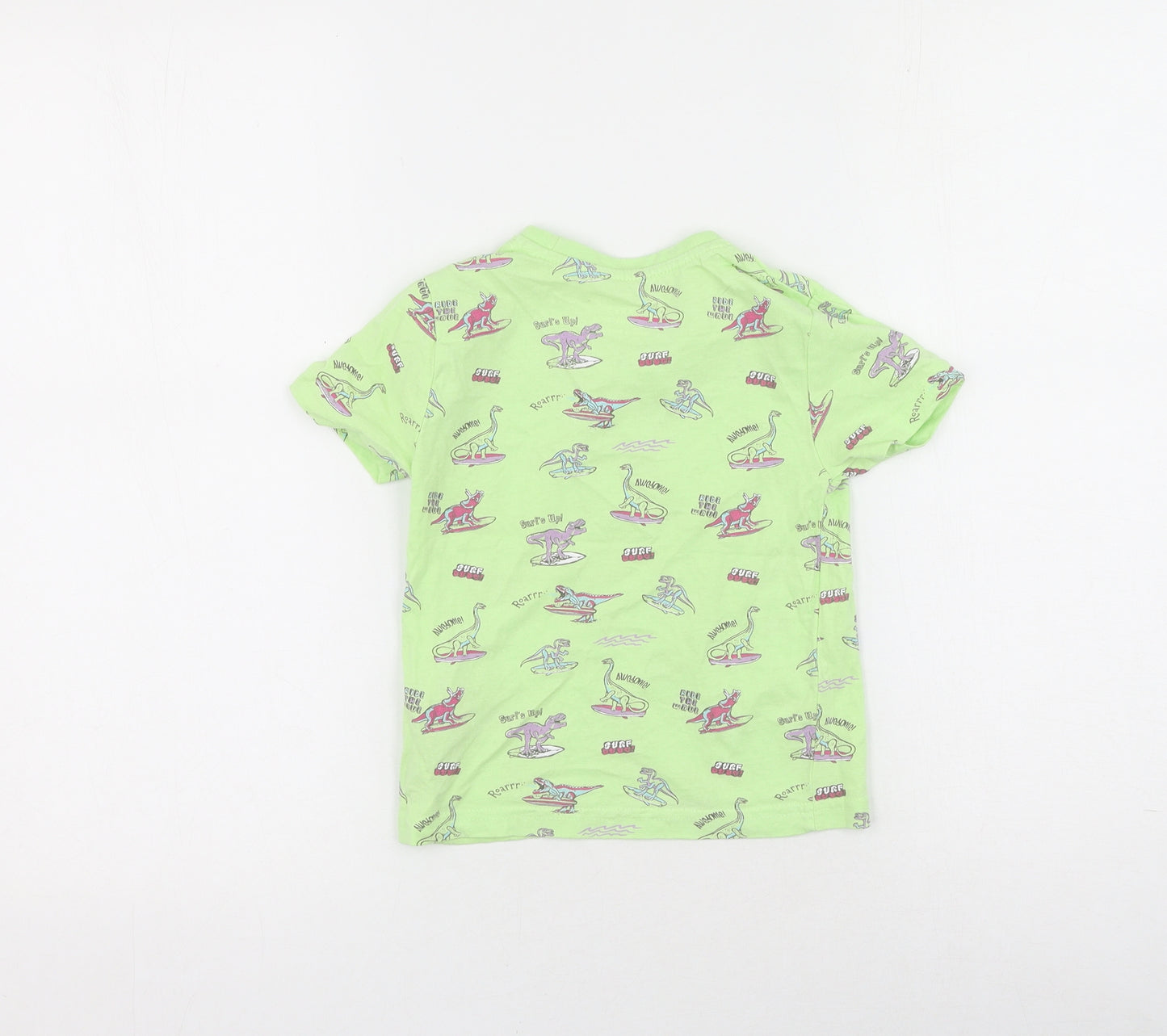 Primark Boys Green  Polyester Basic T-Shirt Size 2-3 Years Round Neck  - Dinosaur