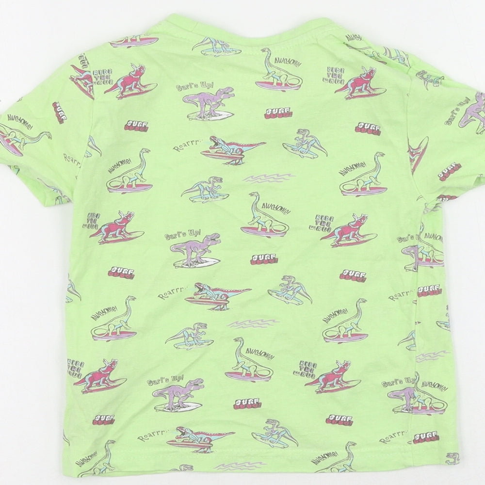 Primark Boys Green  Polyester Basic T-Shirt Size 2-3 Years Round Neck  - Dinosaur
