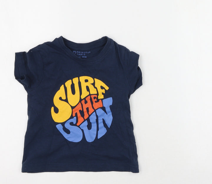 Primark Boys Blue Polyester Basic T-Shirt Size 2-3 Years Round Neck - Surf The Sun