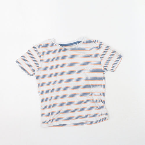 Jeff & Co Boys White Striped Cotton Basic T-Shirt Size 18-24 Months Round Neck