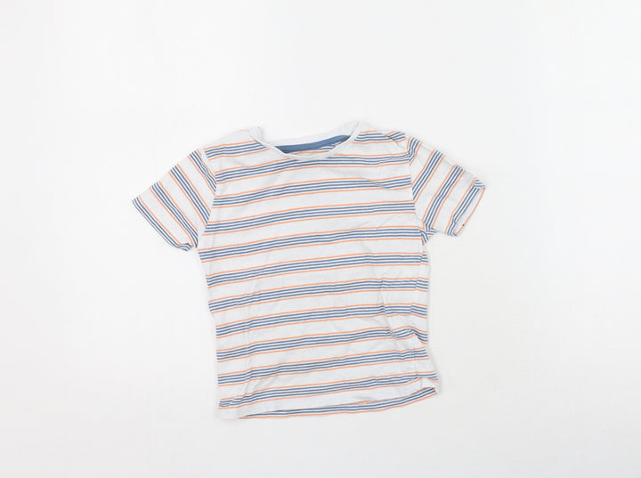 Jeff & Co Boys White Striped Cotton Basic T-Shirt Size 18-24 Months Round Neck