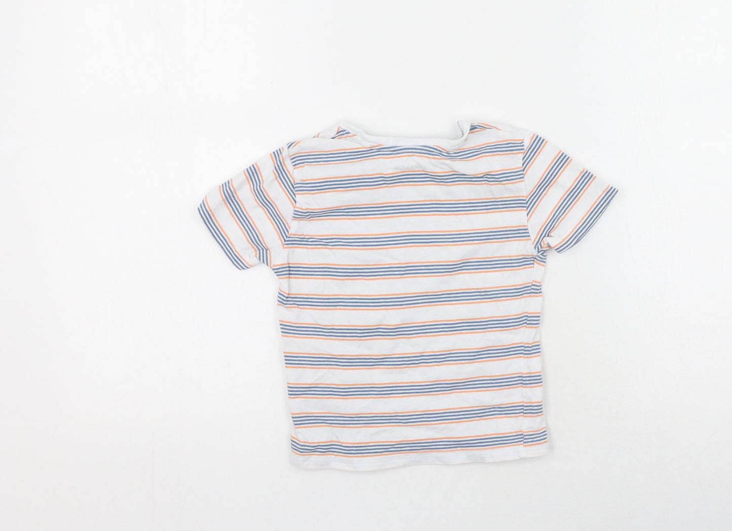 Jeff & Co Boys White Striped Cotton Basic T-Shirt Size 18-24 Months Round Neck