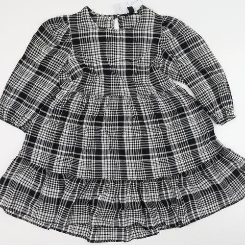 New Look Womens Black Plaid Cotton Fit & Flare  Size 6  Round Neck