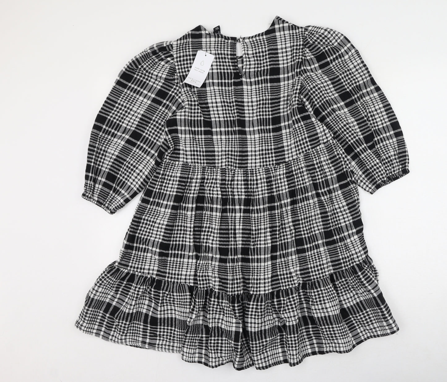 New Look Womens Black Plaid Cotton Fit & Flare  Size 6  Round Neck