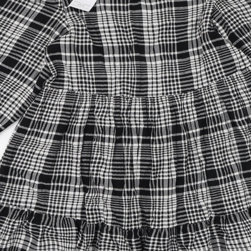 New Look Womens Black Plaid Cotton Fit & Flare  Size 6  Round Neck