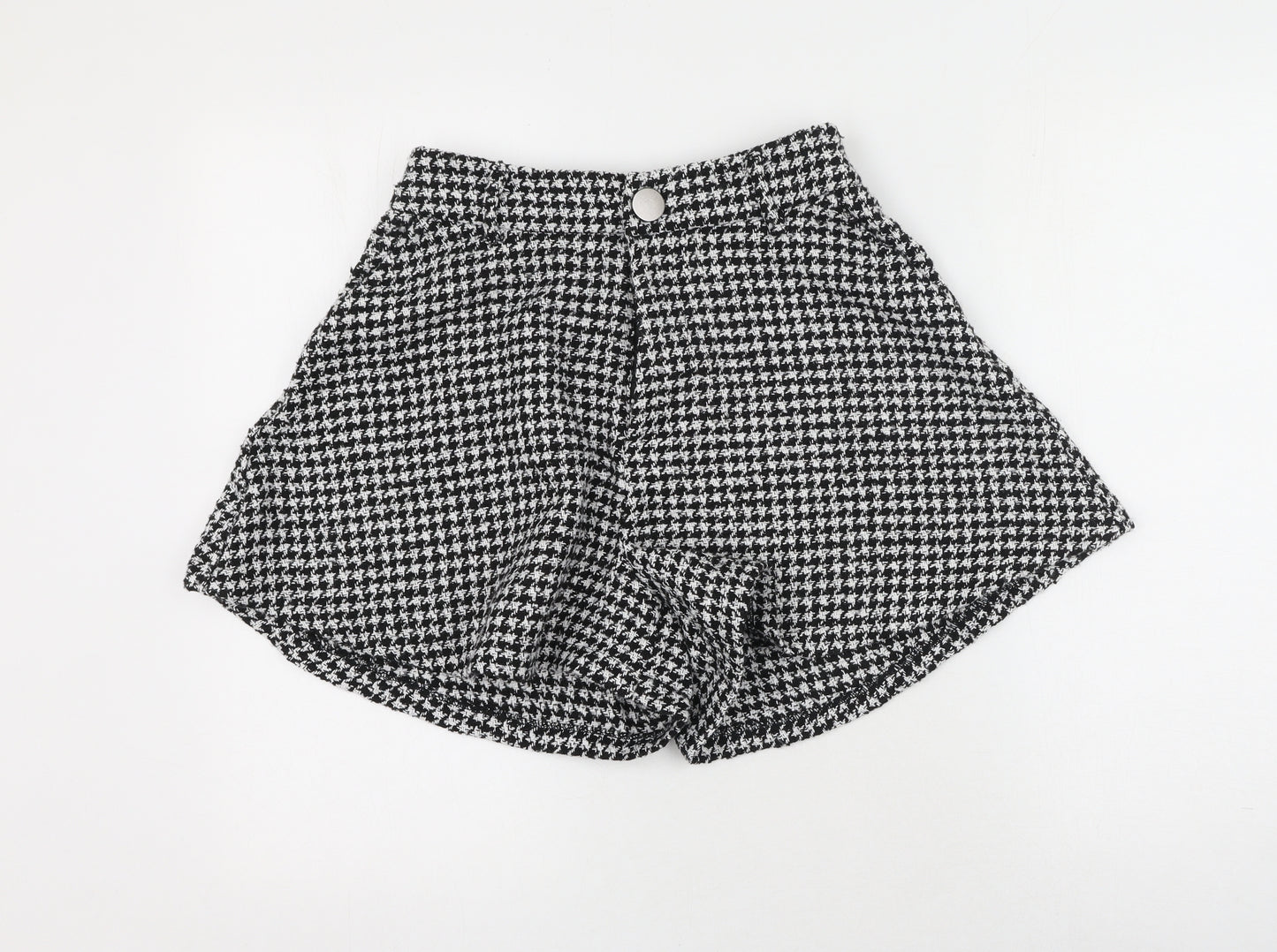 New Look Womens Black Plaid Polyester Boyfriend Shorts Size 8 L8 in Regular Button