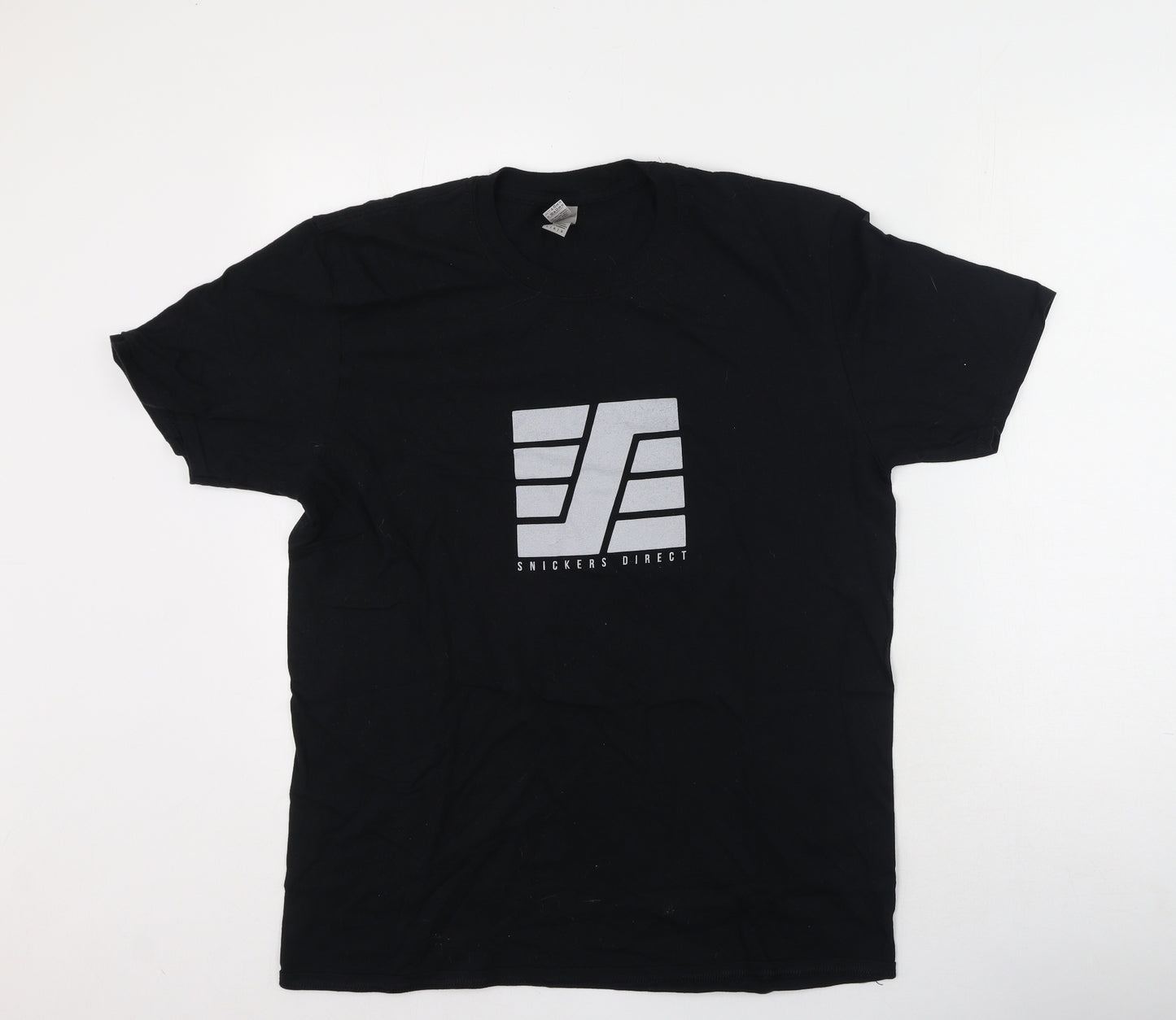 Gildan Mens Black  Cotton  T-Shirt Size L Round Neck  - Snickers Direct