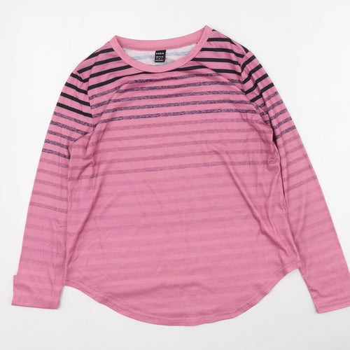 SheIn Womens Pink Striped Polyester Basic T-Shirt Size S Round Neck