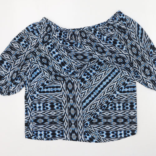 F&F Womens Blue Geometric Polyester Basic Blouse Size 6 Off the Shoulder