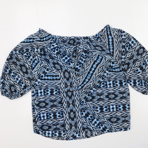 F&F Womens Blue Geometric Polyester Basic Blouse Size 6 Off the Shoulder
