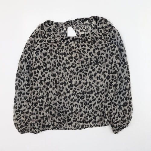 Dorothy Perkins Womens Brown Animal Print Polyester Basic Blouse Size 8 Round Neck