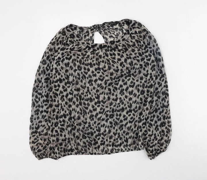 Dorothy Perkins Womens Brown Animal Print Polyester Basic Blouse Size 8 Round Neck