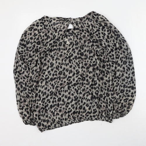 Dorothy Perkins Womens Brown Animal Print Polyester Basic Blouse Size 8 Round Neck
