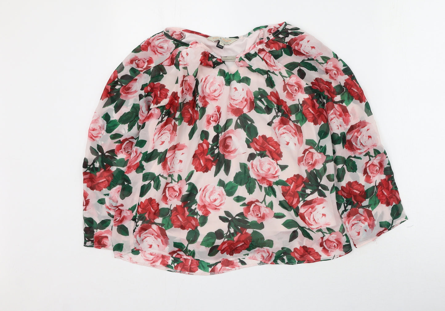 Billie & Blossom  Womens White Floral Polyester Basic Blouse Size 10 Round Neck