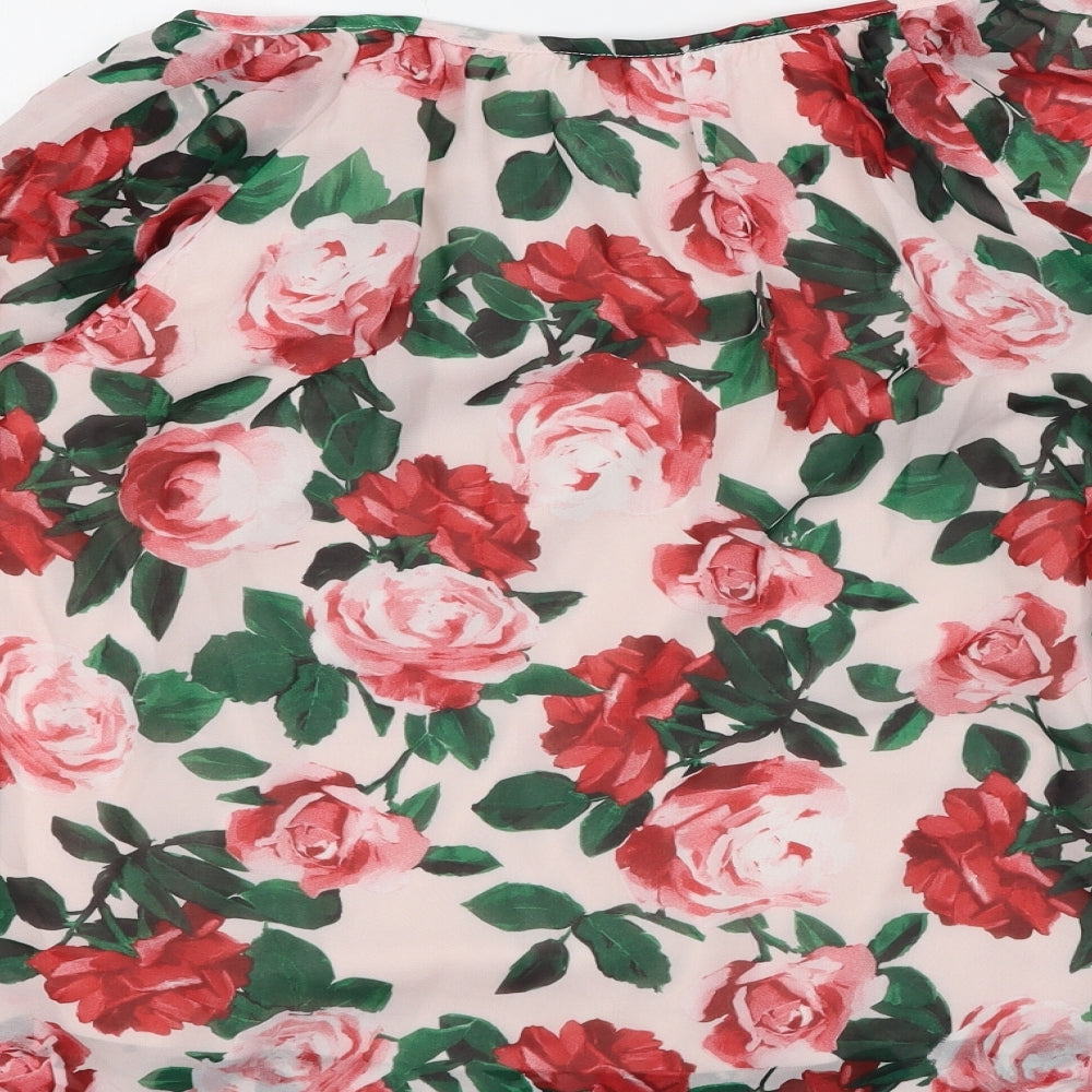 Billie & Blossom  Womens White Floral Polyester Basic Blouse Size 10 Round Neck