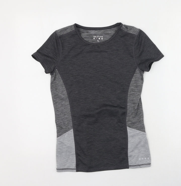 Soluxe Womens Grey  Polyester Basic Casual Size S Round Neck