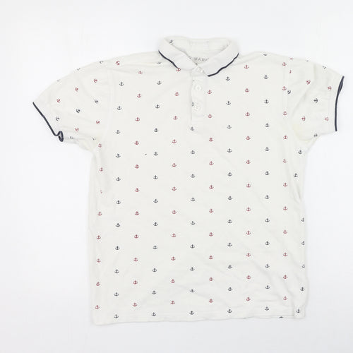 Primark Mens White  Cotton  Polo Size S Collared  - anchors