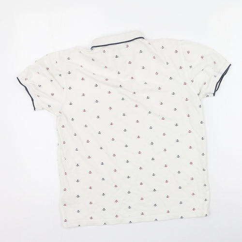 Primark Mens White  Cotton  Polo Size S Collared  - anchors