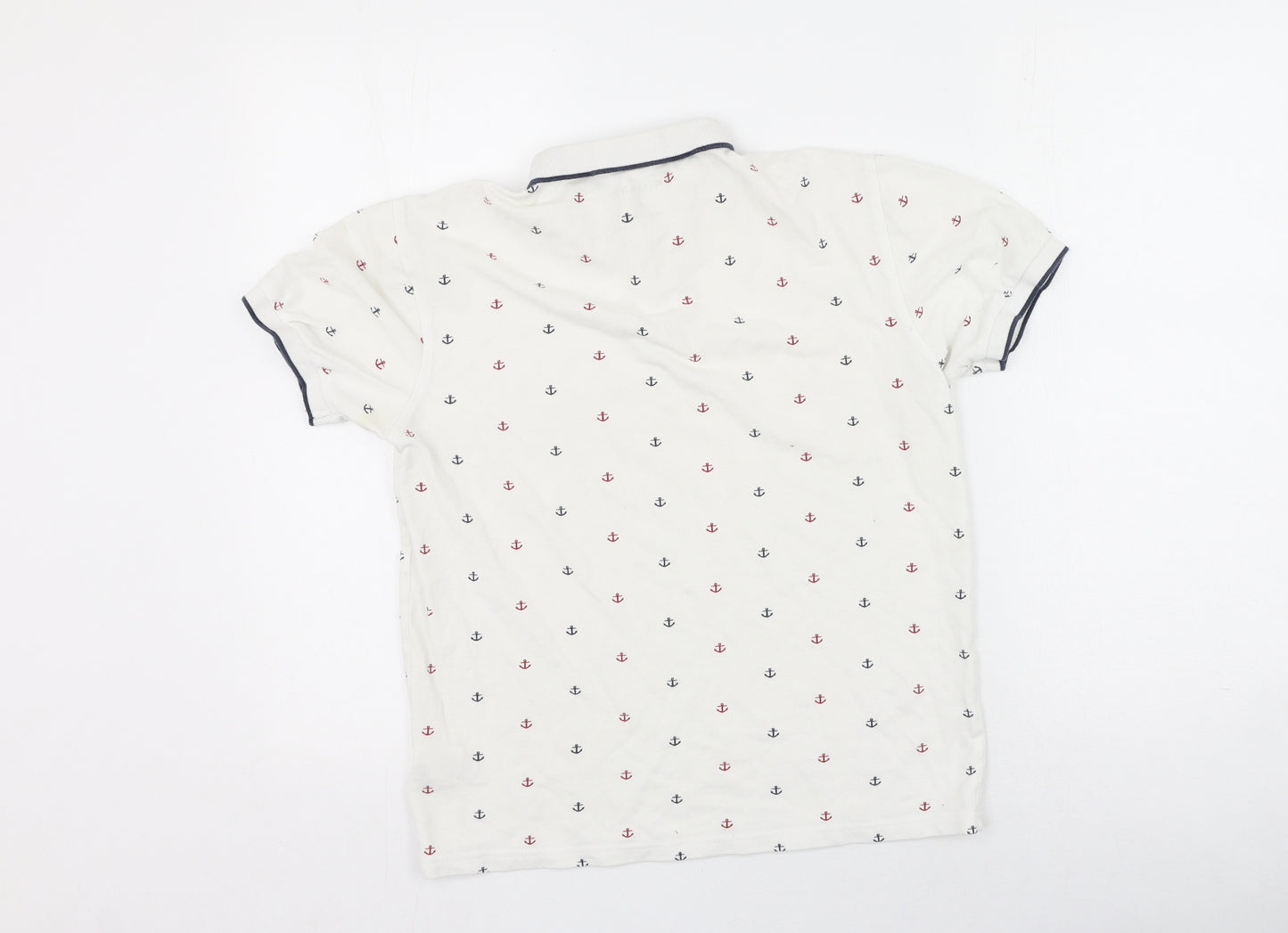 Primark Mens White  Cotton  Polo Size S Collared  - anchors