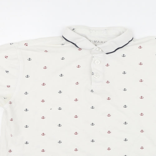 Primark Mens White  Cotton  Polo Size S Collared  - anchors