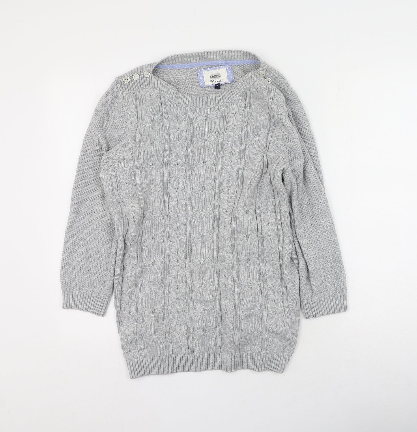 Maine New England Womens Grey Round Neck  Nylon Pullover Jumper Size 10