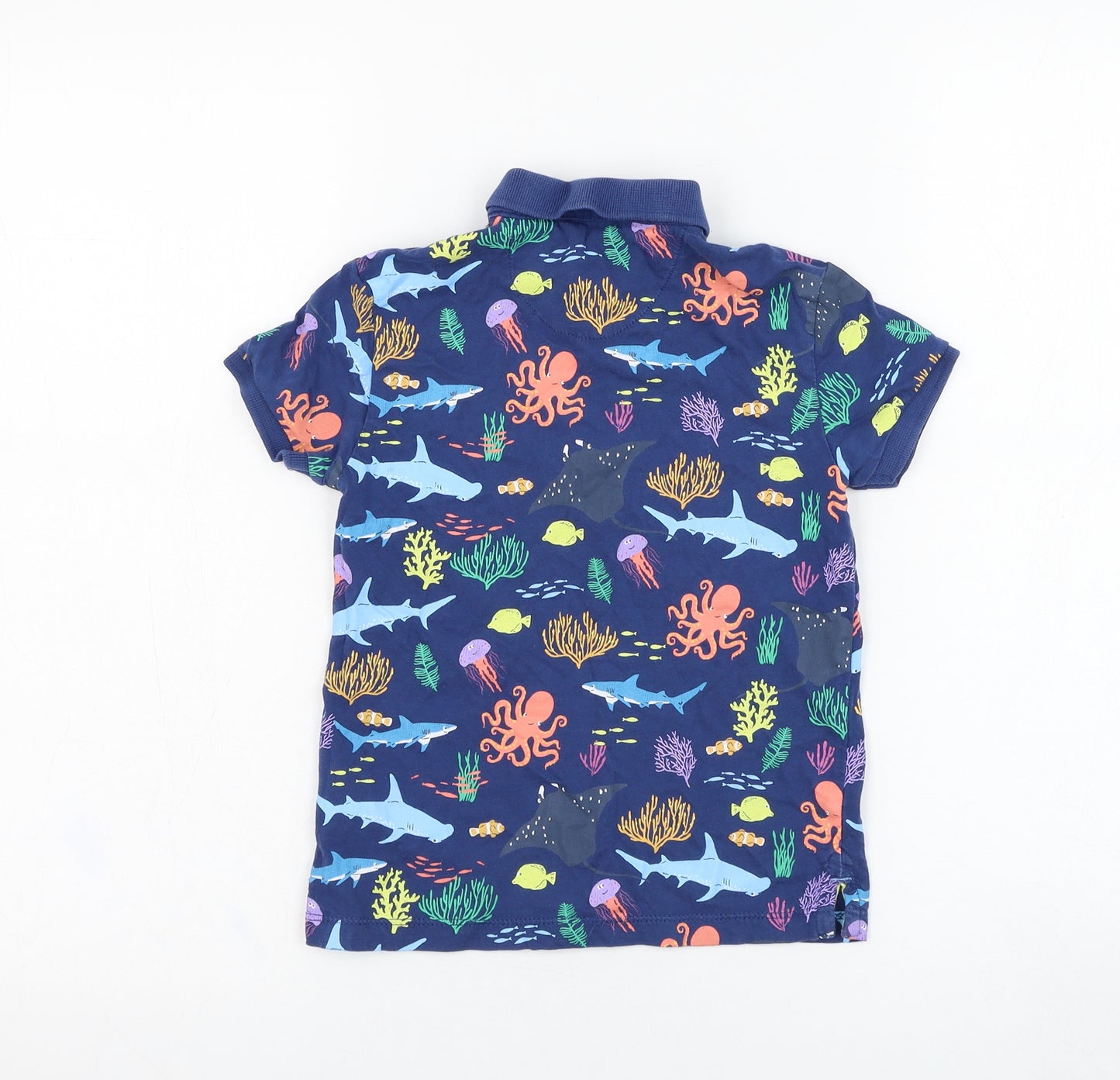Marks and Spencer Boys Blue  Cotton Basic Polo Size 5-6 Years Collared Pullover - Shark, Fish