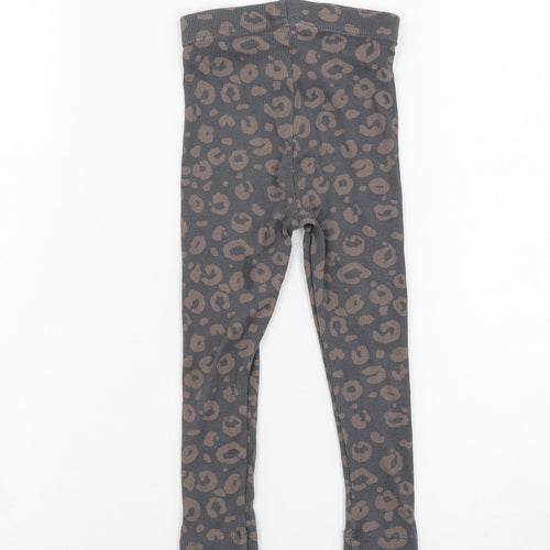 George Girls Grey Animal Print Cotton Jogger Trousers Size 2-3 Years  Regular Pullover - Leggings