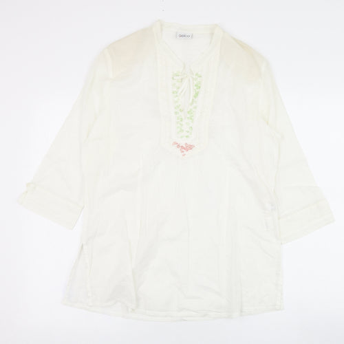 Gelco Womens Ivory  Cotton Basic Blouse Size 10 V-Neck