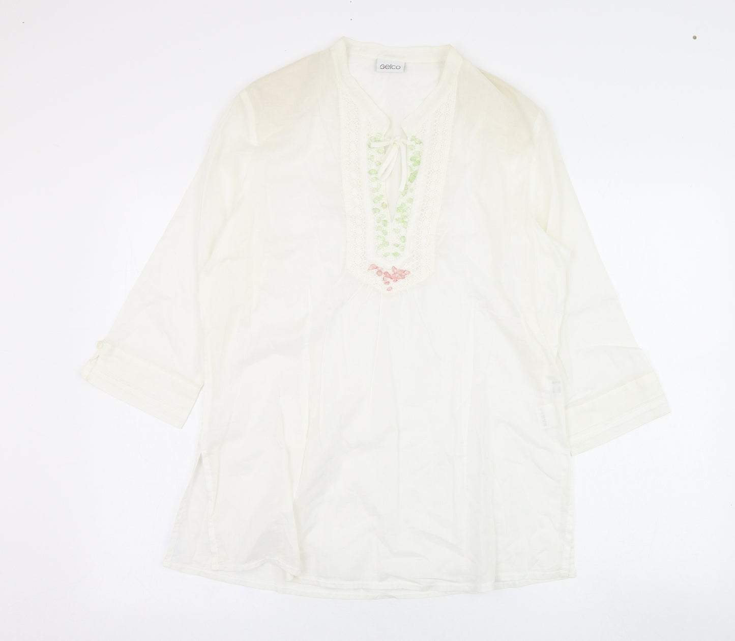 Gelco Womens Ivory  Cotton Basic Blouse Size 10 V-Neck
