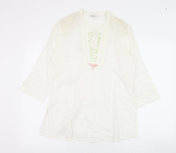 Gelco Womens Ivory  Cotton Basic Blouse Size 10 V-Neck