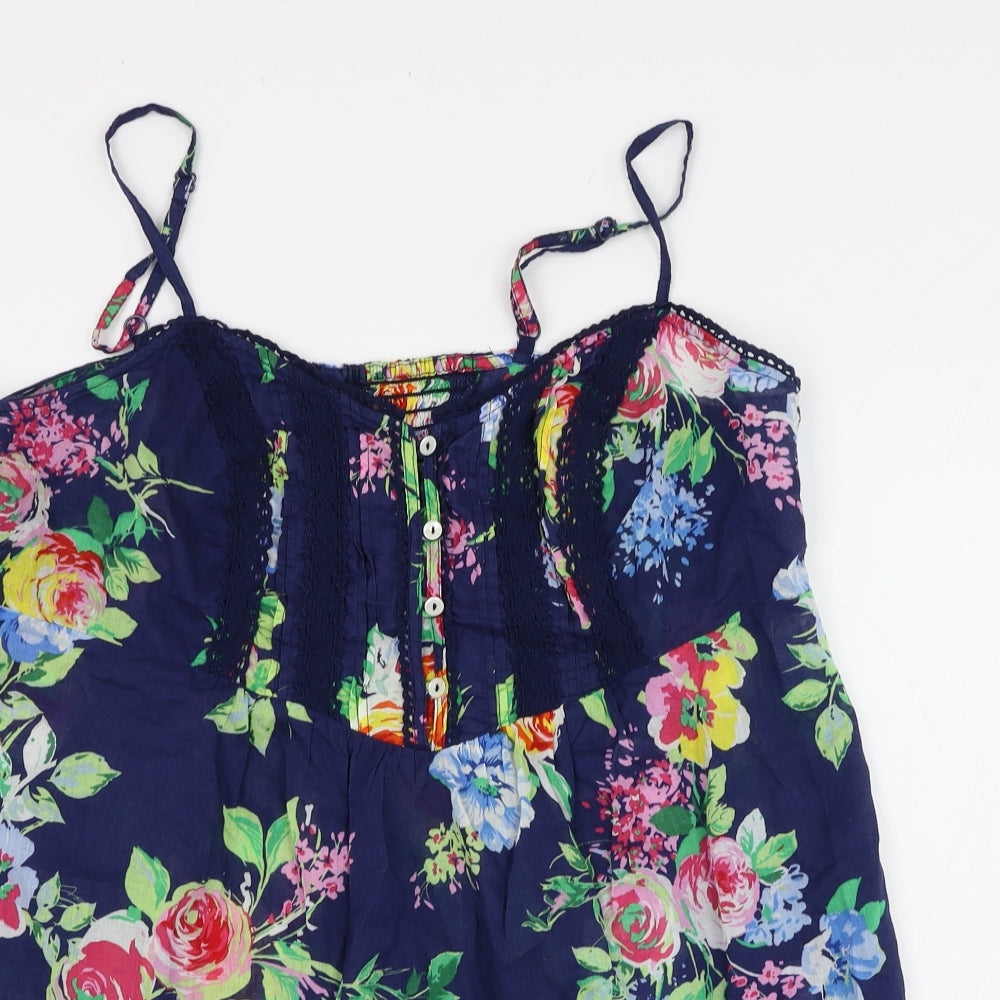 Marks and Spencer Womens Blue Floral Cotton Basic Blouse Size 16 Sweetheart