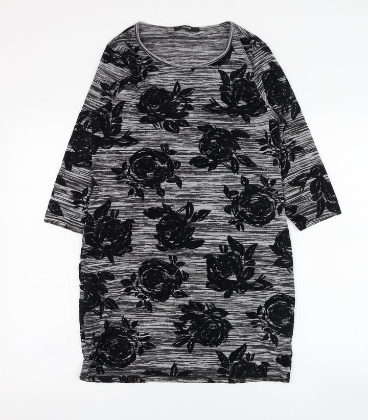 George Womens Grey Floral Polyester T-Shirt Dress Size 8 Round Neck Pullover