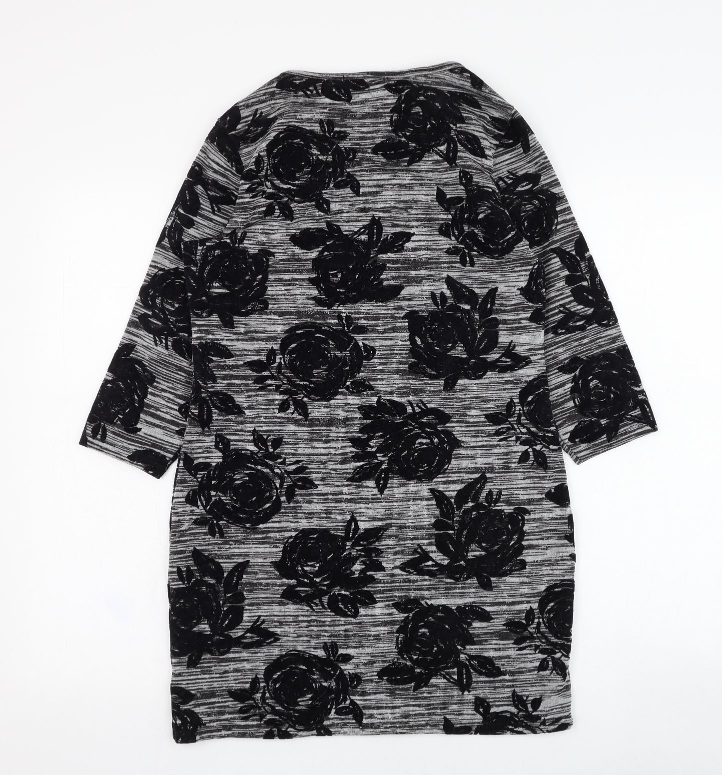 George Womens Grey Floral Polyester T-Shirt Dress  Size 8  Round Neck Pullover