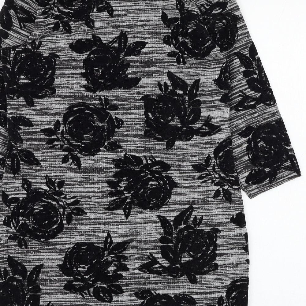 George Womens Grey Floral Polyester T-Shirt Dress  Size 8  Round Neck Pullover