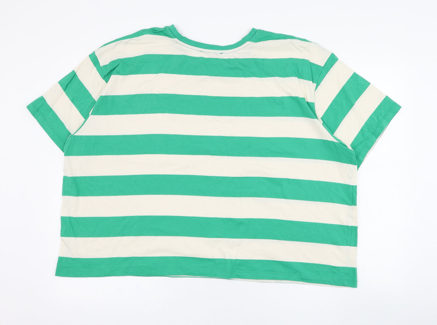 TU Womens Green Striped Cotton  T-Shirt Size 22 Round Neck