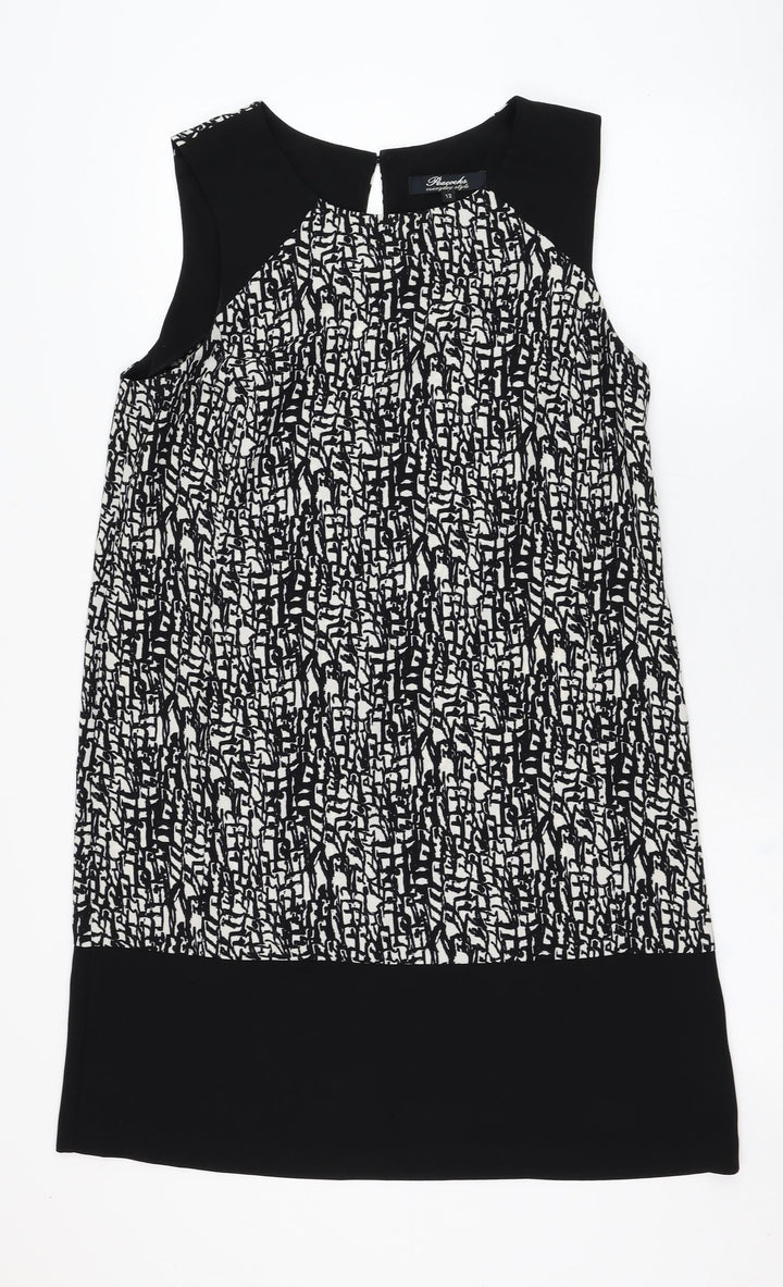 Peacocks Womens Black Geometric Polyester Shift  Size 12  Scoop Neck Pullover