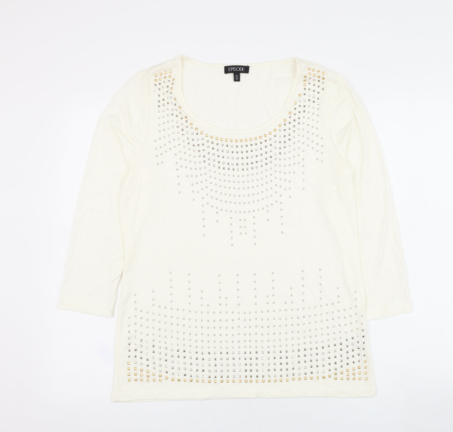 Episode Womens Ivory  Viscose Basic T-Shirt Size M Round Neck