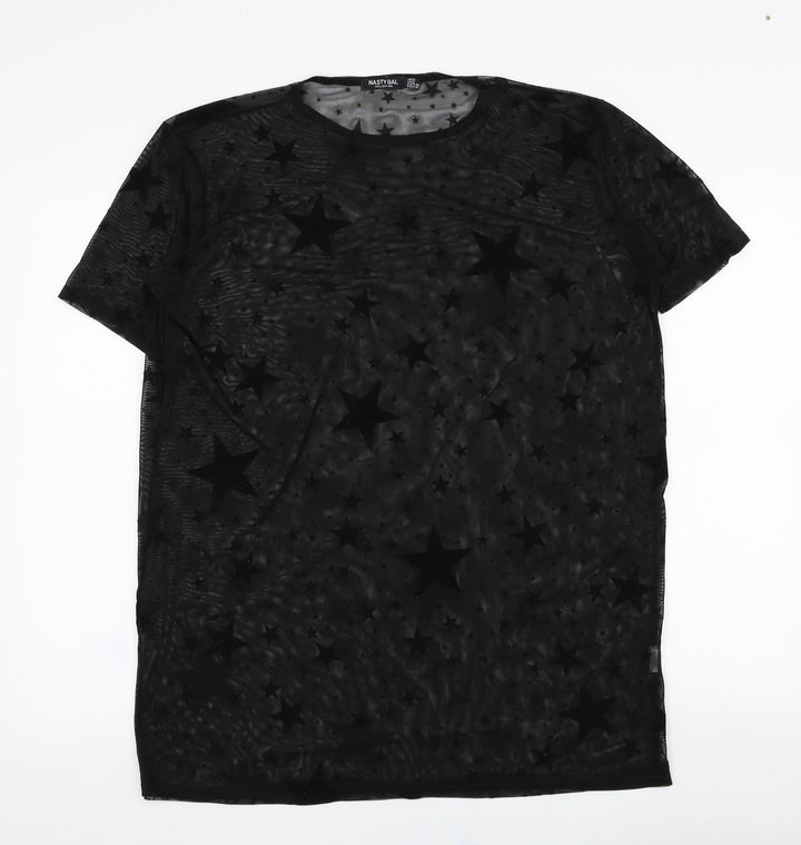 Nasty Gal Womens Black Polyester Basic T-Shirt Size 6 Round Neck - Star