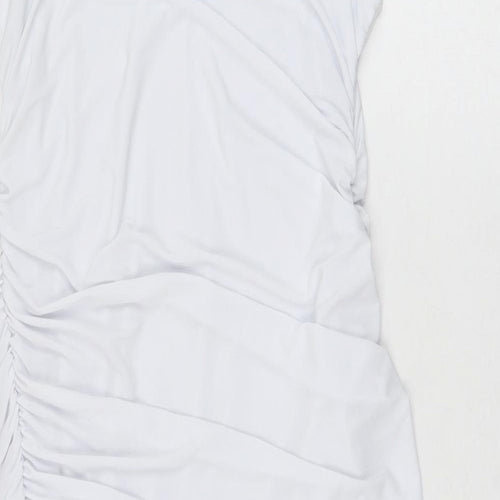 PRETTYLITTLETHING Womens White  Polyester Pencil Dress  Size 10  Round Neck Pullover