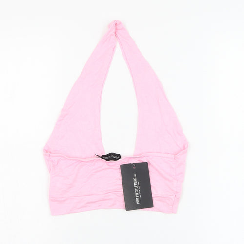 PRETTYLITTLETHING Womens Pink  Viscose Cropped Tank Size 8 Halter