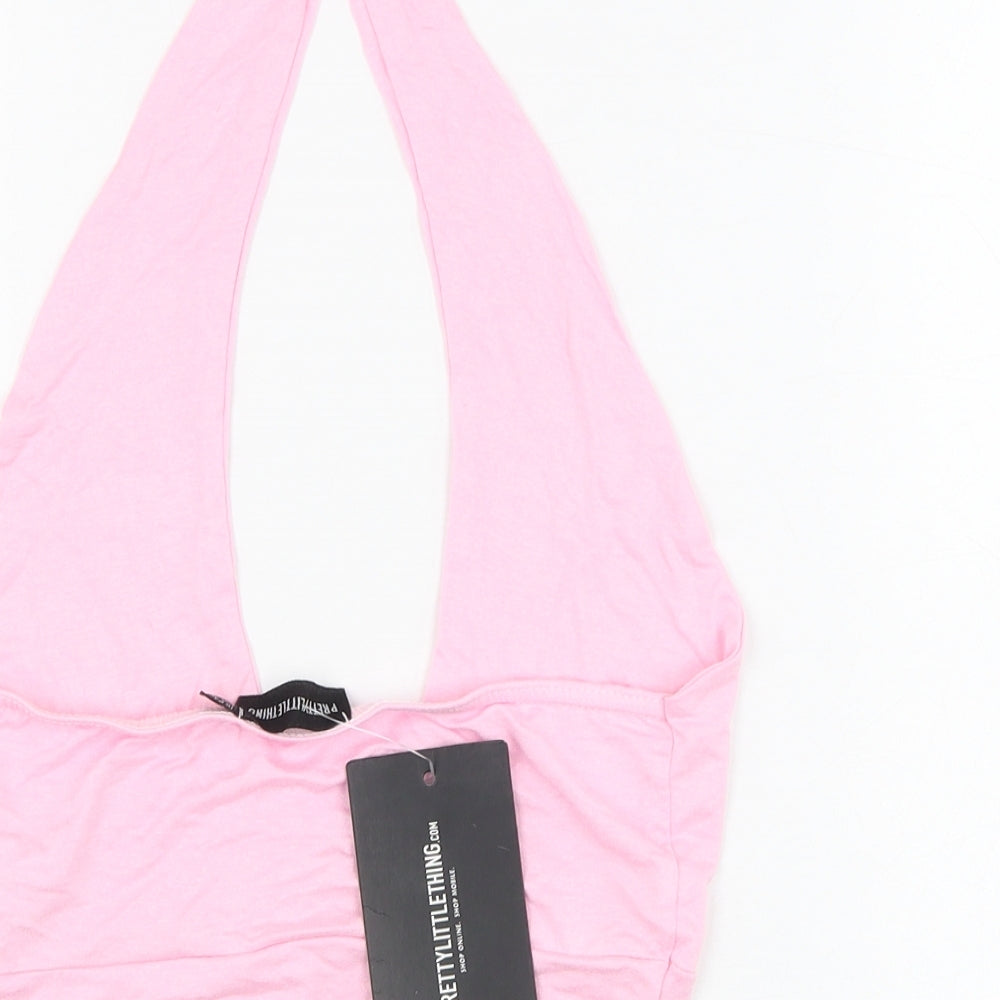PRETTYLITTLETHING Womens Pink  Viscose Cropped Tank Size 8 Halter