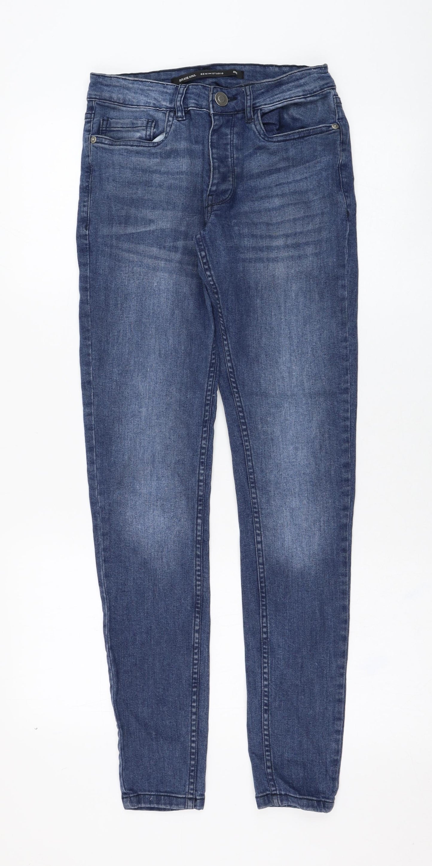 Brave Soul Mens Blue  Cotton Skinny Jeans Size 28 in L30 in Regular Zip