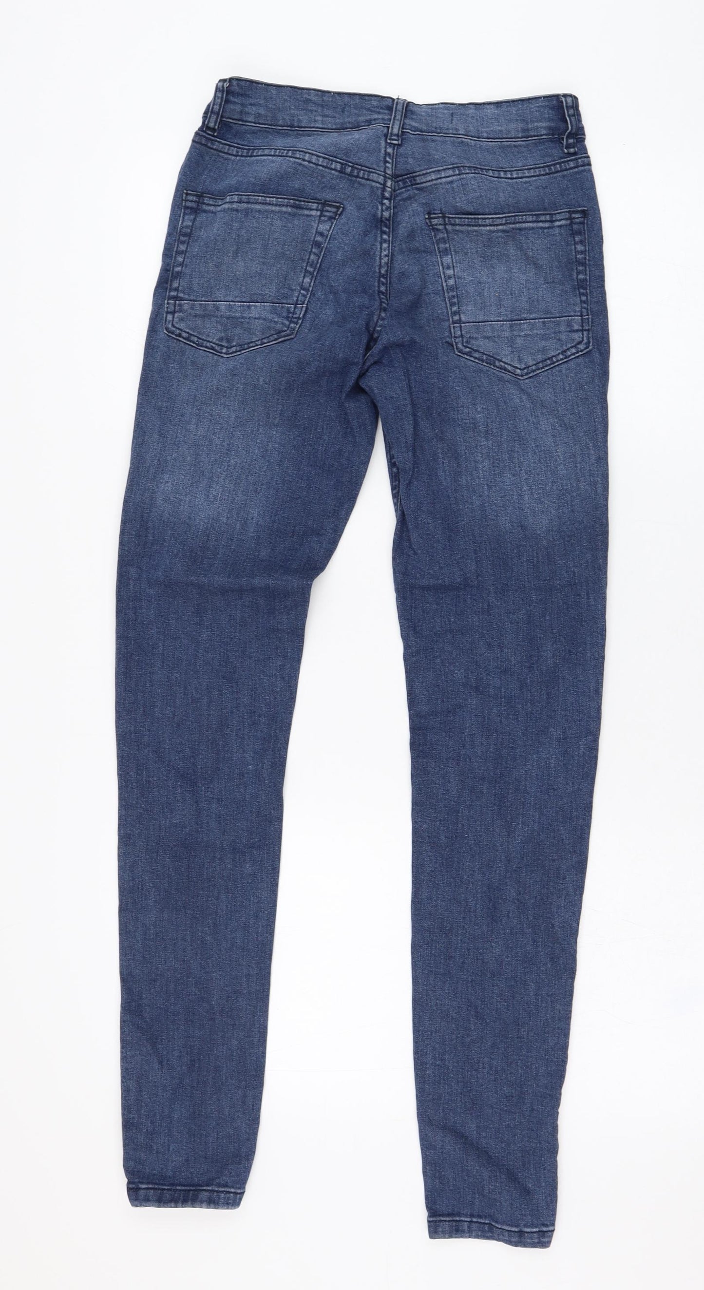 Brave Soul Mens Blue  Cotton Skinny Jeans Size 28 in L30 in Regular Zip