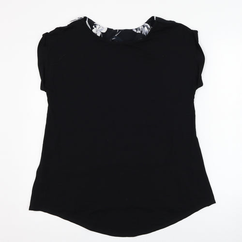 F&F Womens Black Floral Viscose Tunic T-Shirt Size 8 Round Neck