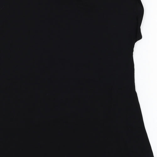 F&F Womens Black Floral Viscose Tunic T-Shirt Size 8 Round Neck
