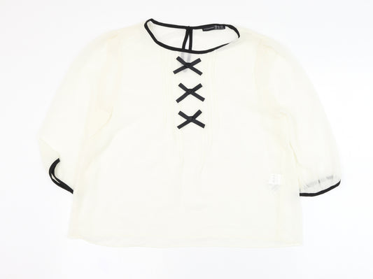 Front view of Atmosphere women’s ivory polyester basic blouse, size UK 16, round neck