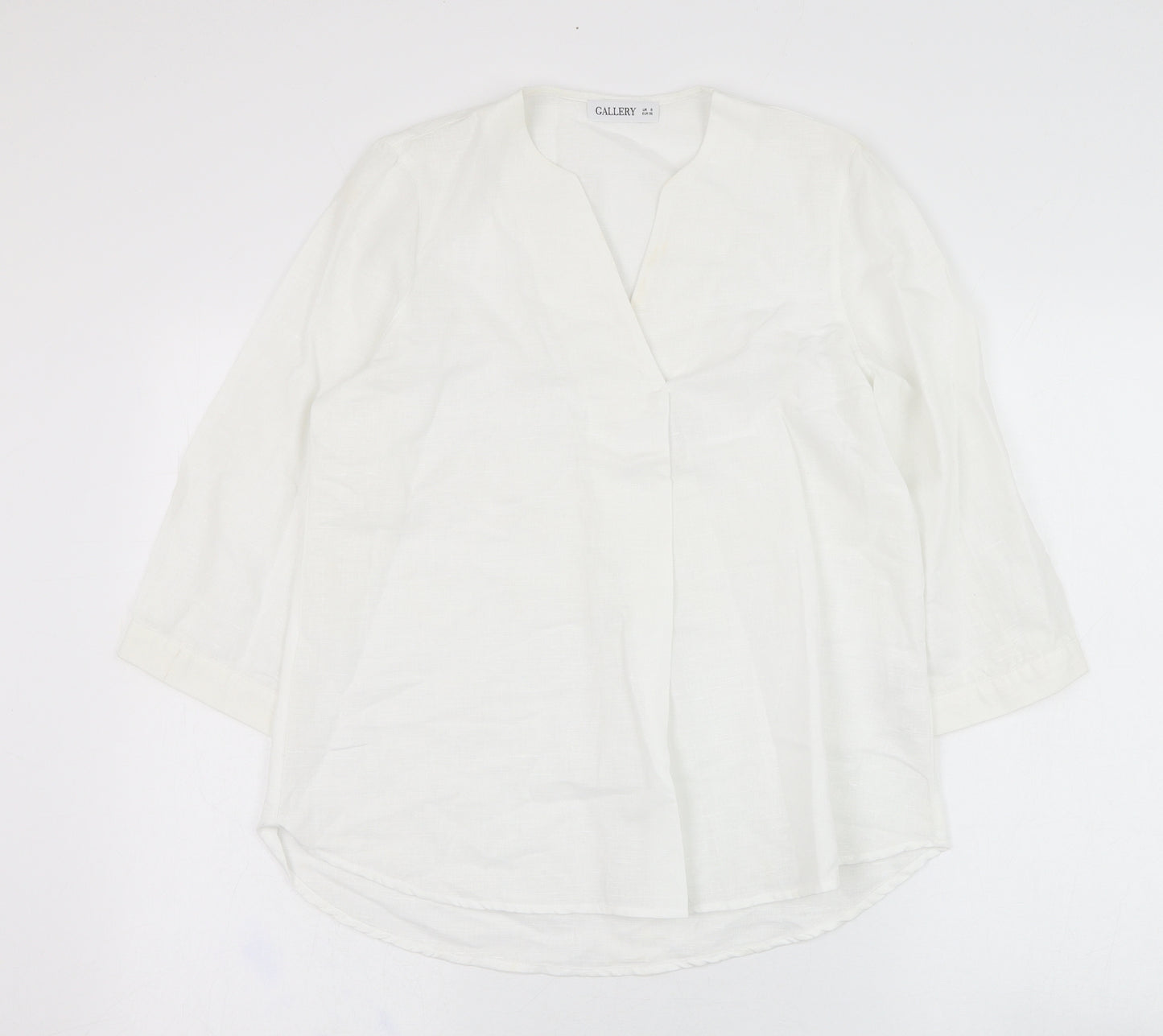Gallery Womens Ivory  Linen Tunic Blouse Size 8 V-Neck
