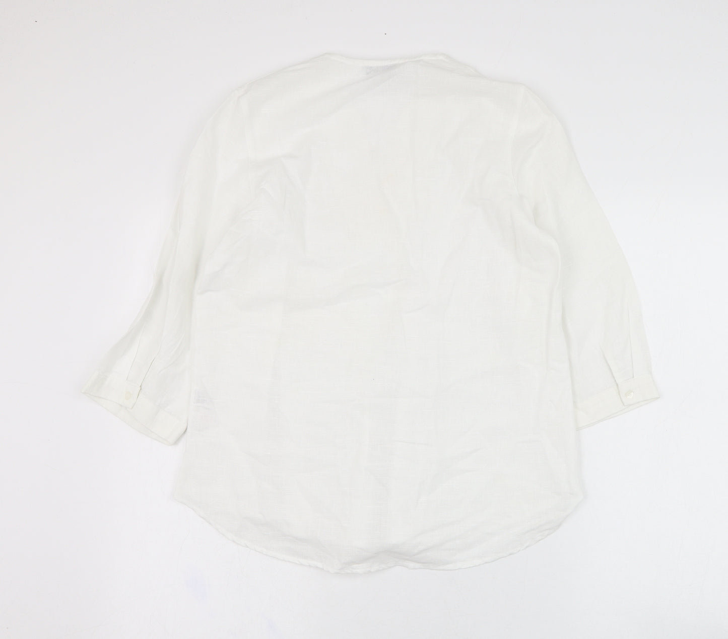 Gallery Womens Ivory  Linen Tunic Blouse Size 8 V-Neck